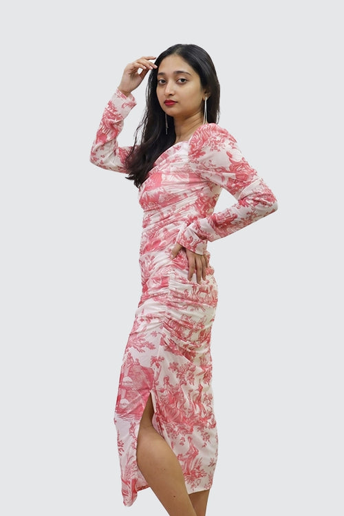 Bodycon Gathered Slit Dress