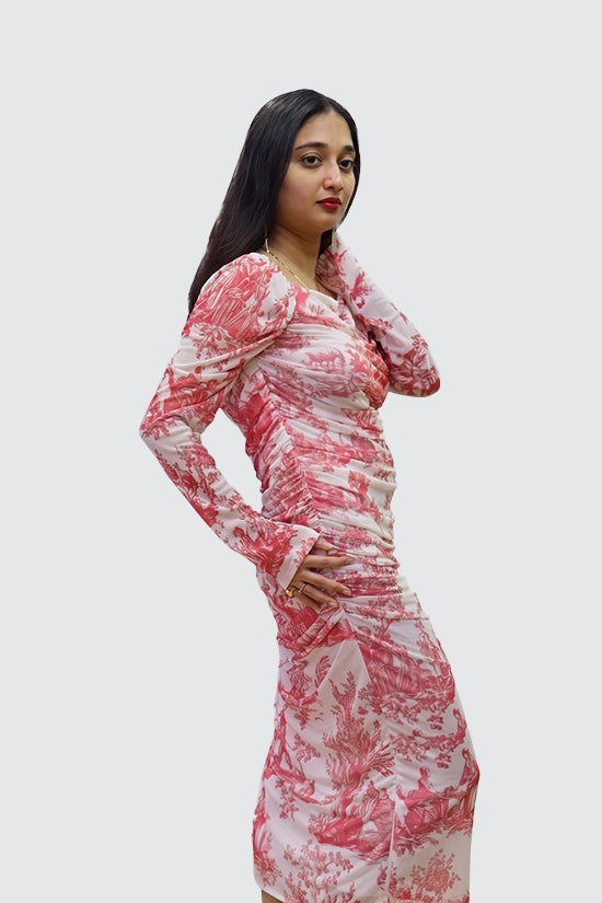 Bodycon Gathered Slit Dress