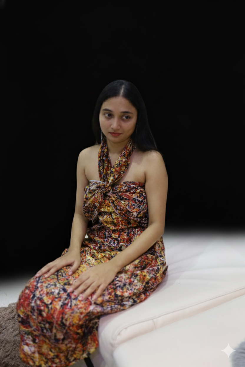 Volcanic Print Halter Neck Dress