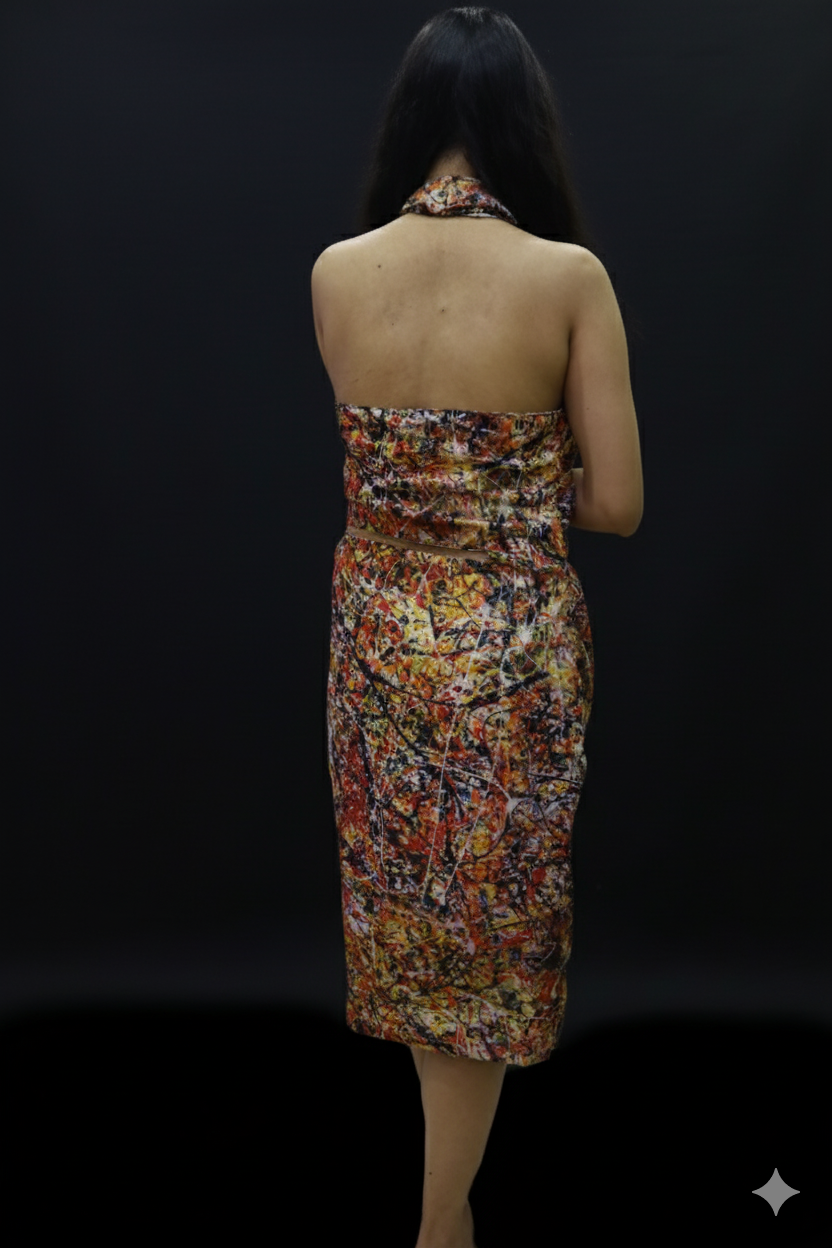 Volcanic Print Halter Neck Dress