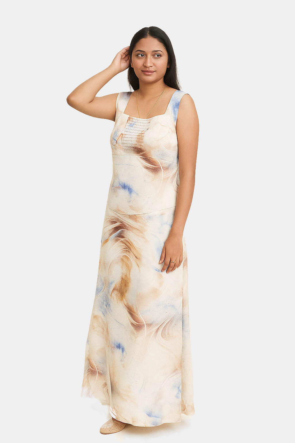 Hazelnut Print Detailing Maxi Dress for Casual Outing