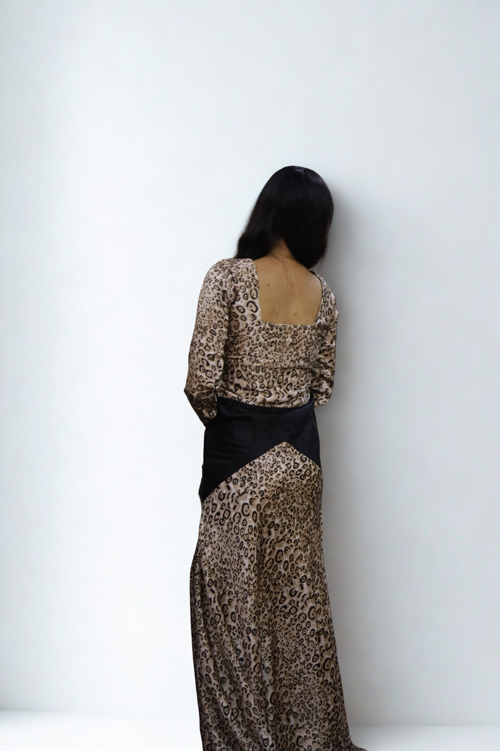 Leopard Print Pleated and Draped Slit Gown