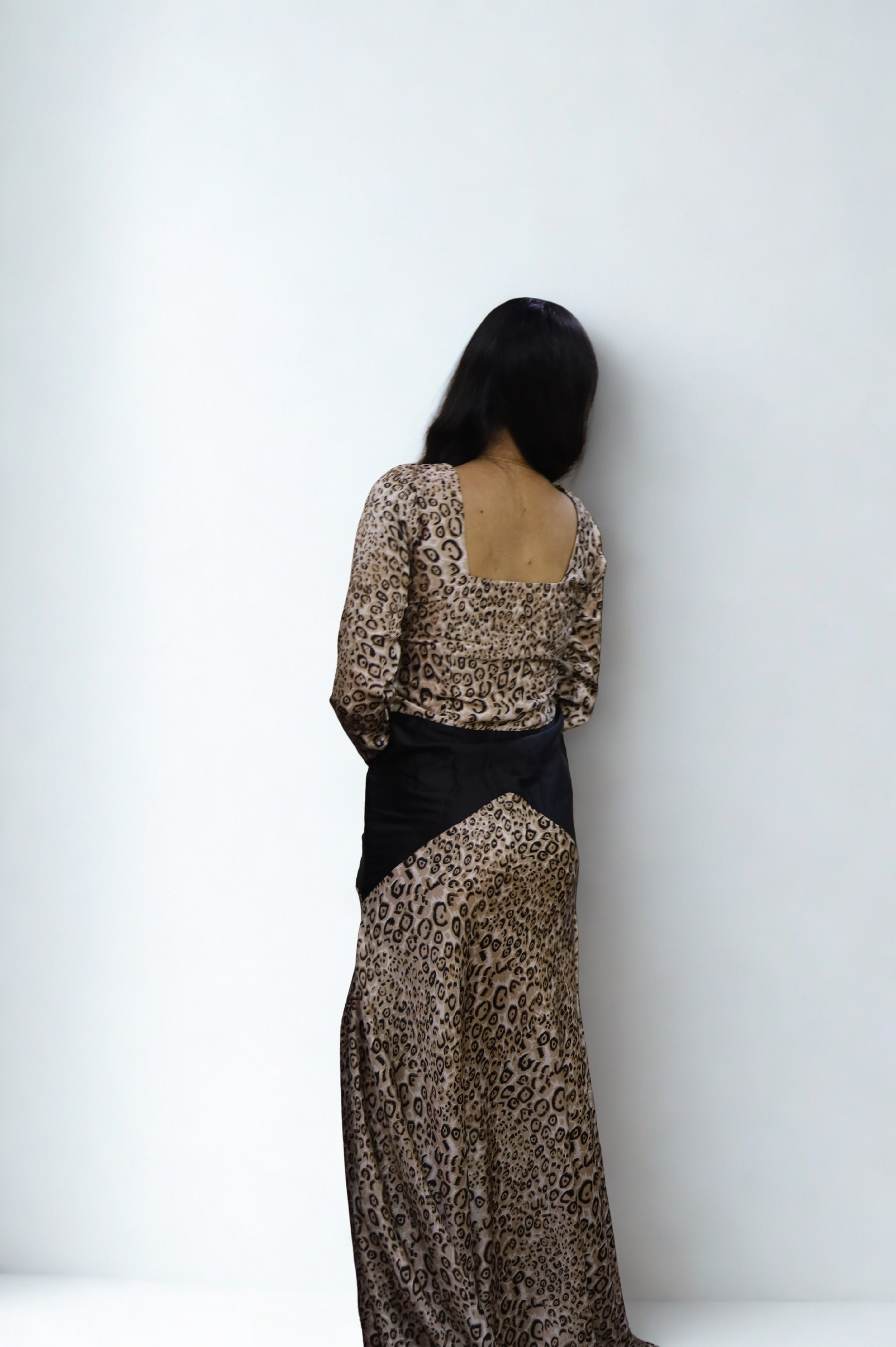 Leopard Print Pleated and Draped Slit Gown