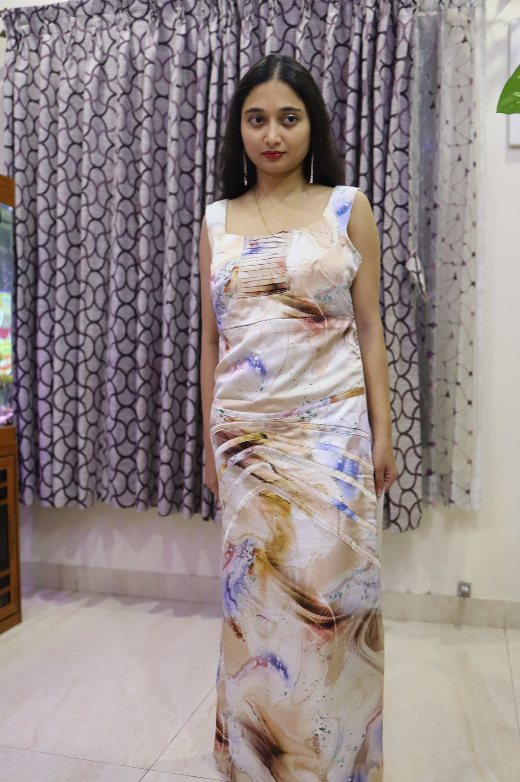 Hazelnut Print Detailing Maxi Dress for Casual Outing