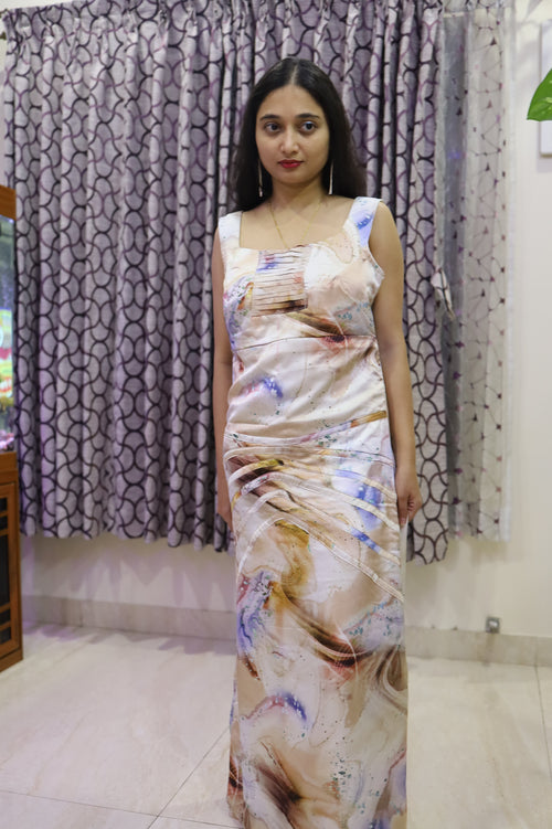 Hazelnut Print Detailing Maxi Dress for Casual Outing