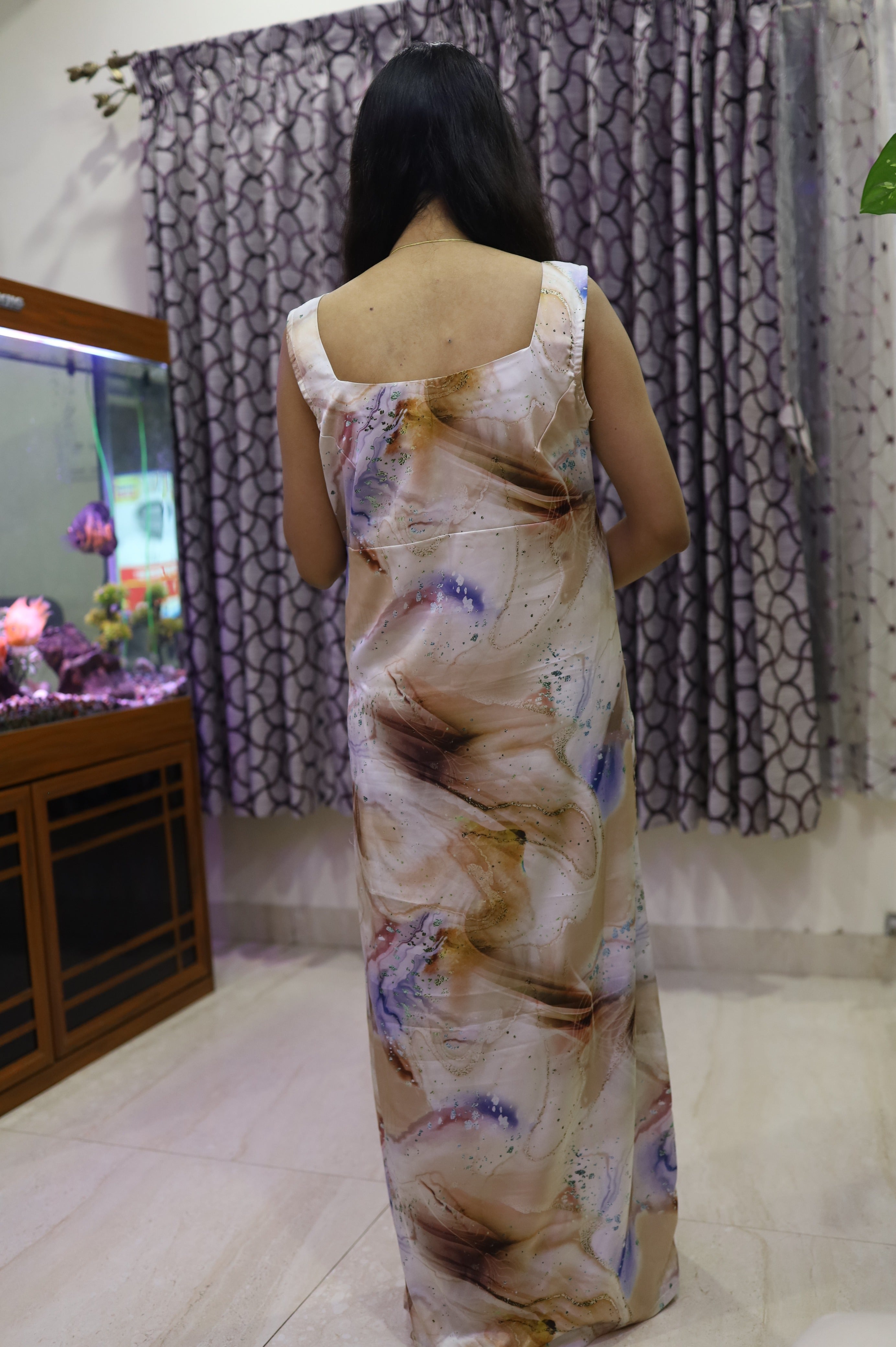 Hazelnut Print Detailing Maxi Dress for Casual Outing
