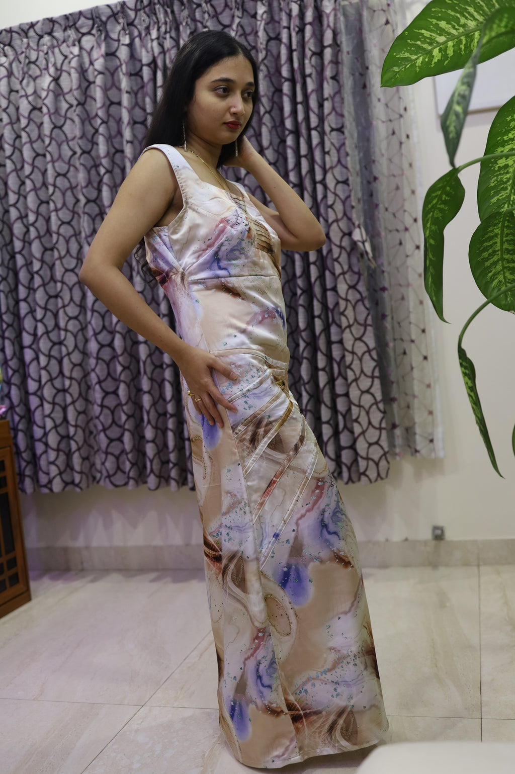 Hazelnut Print Detailing Maxi Dress for Casual Outing