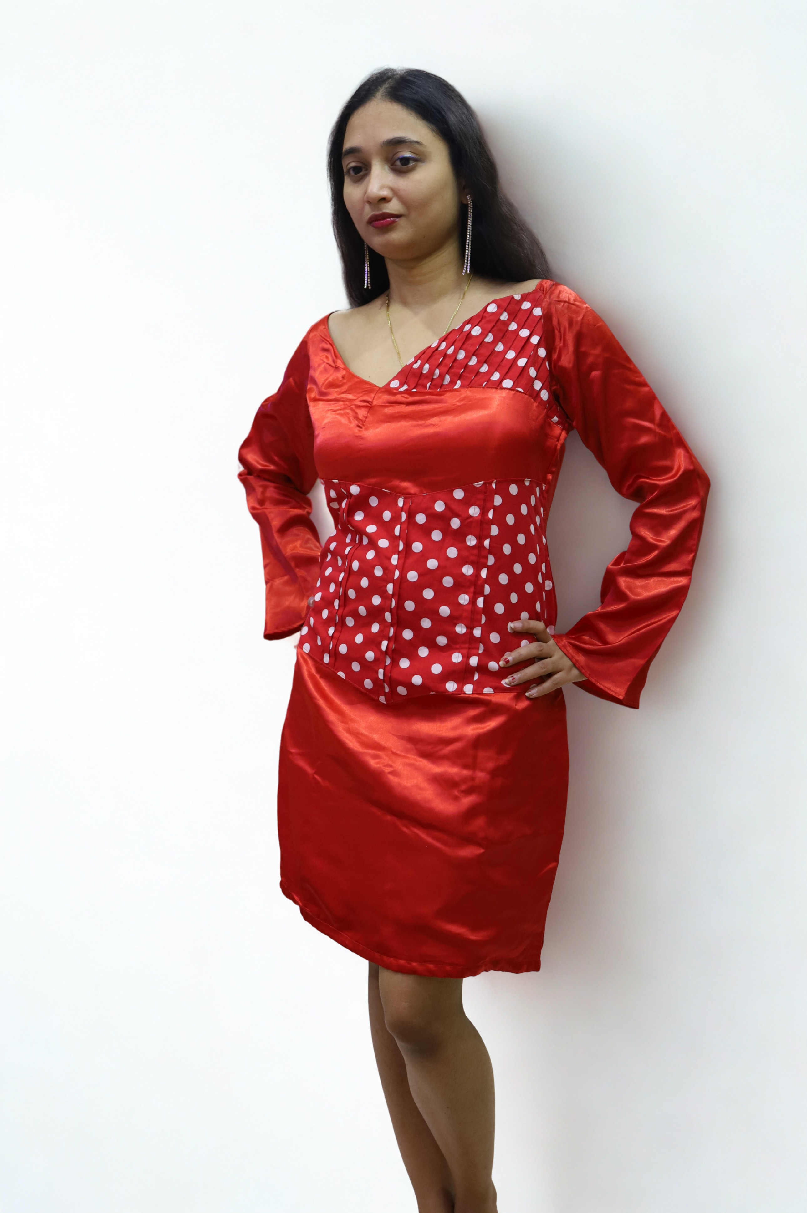 Red Mini Dress with mixture of White Polka Dot