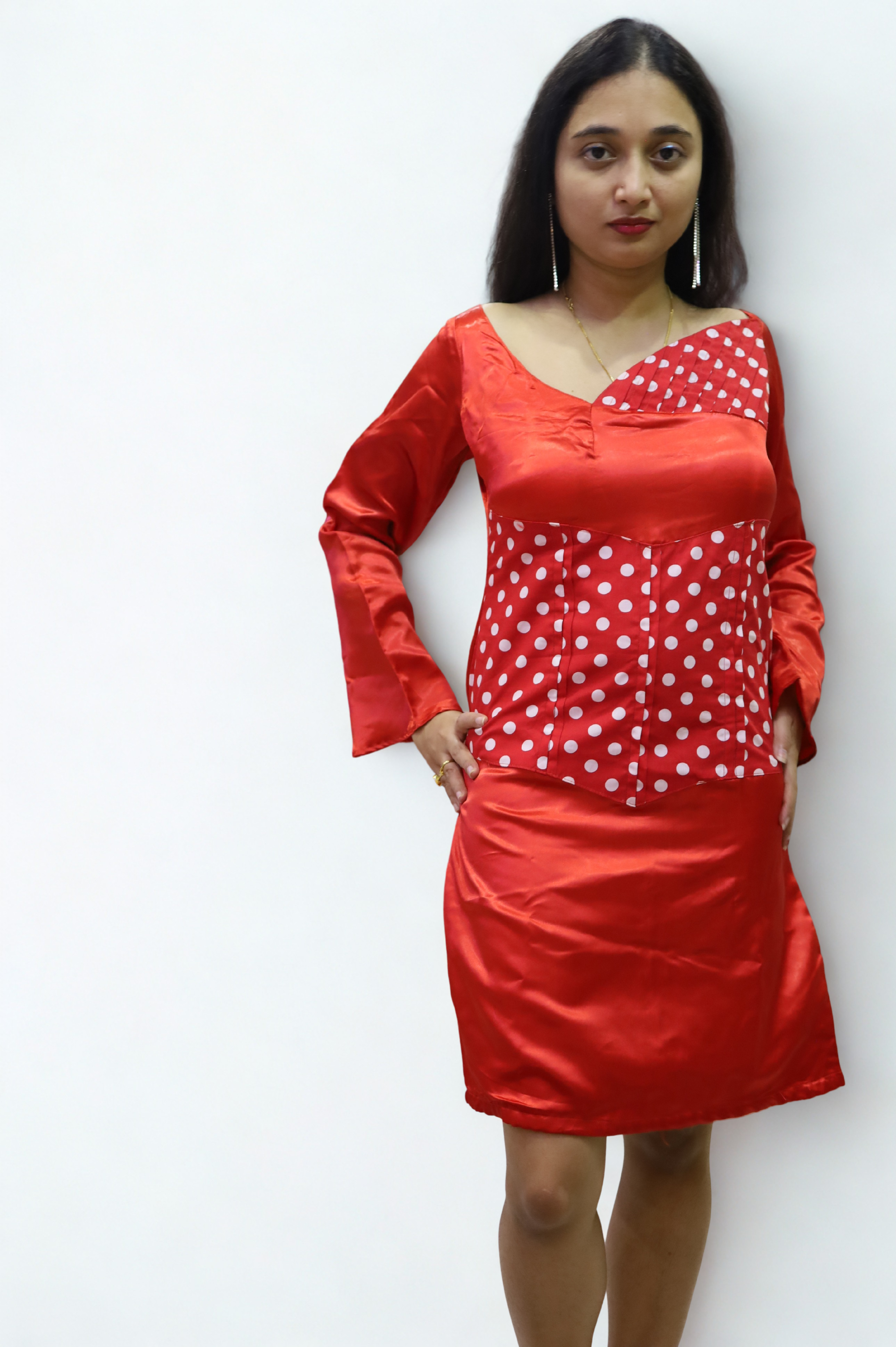 Red Mini Dress with mixture of White Polka Dot