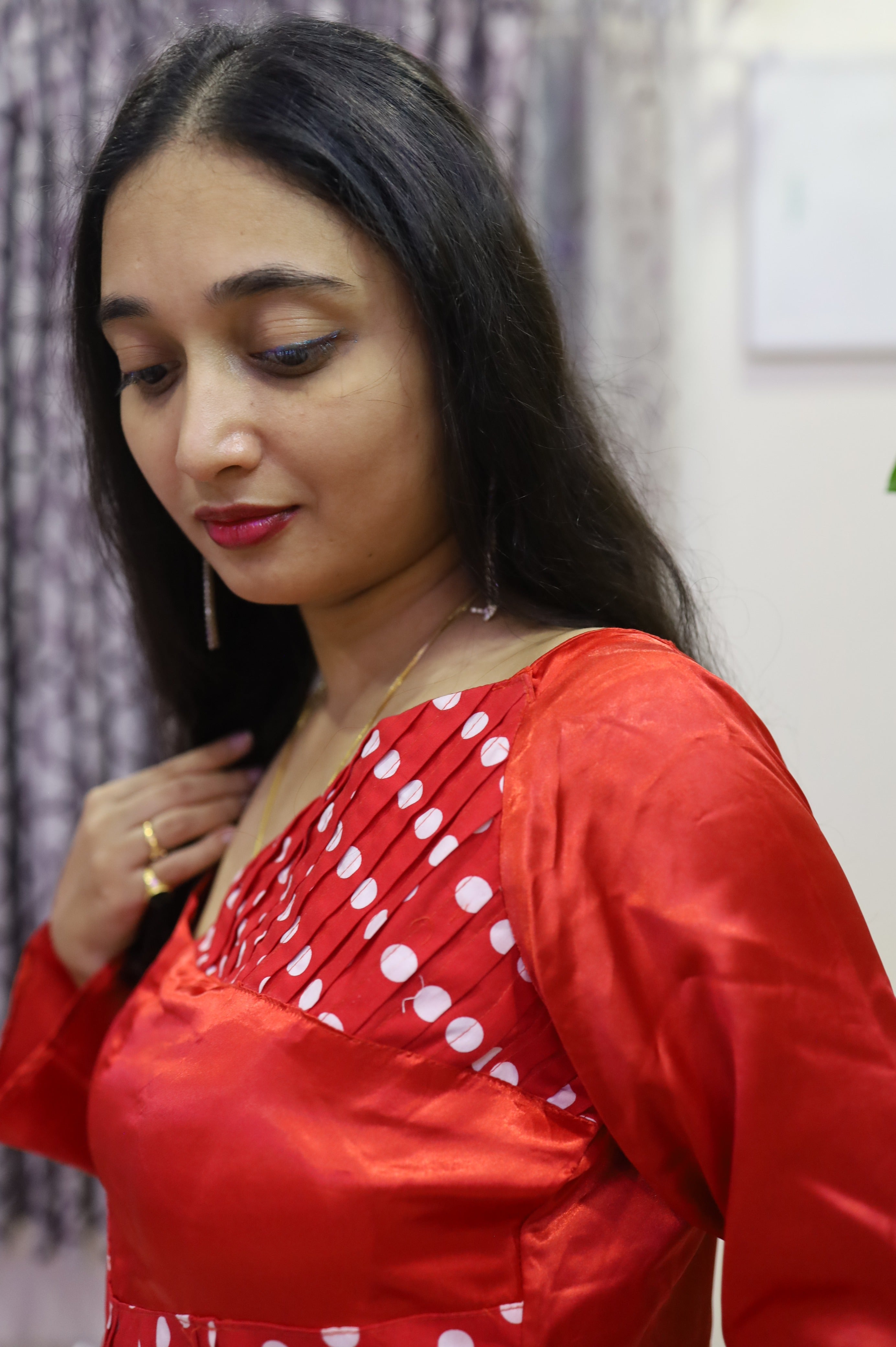 Red Mini Dress with mixture of White Polka Dot