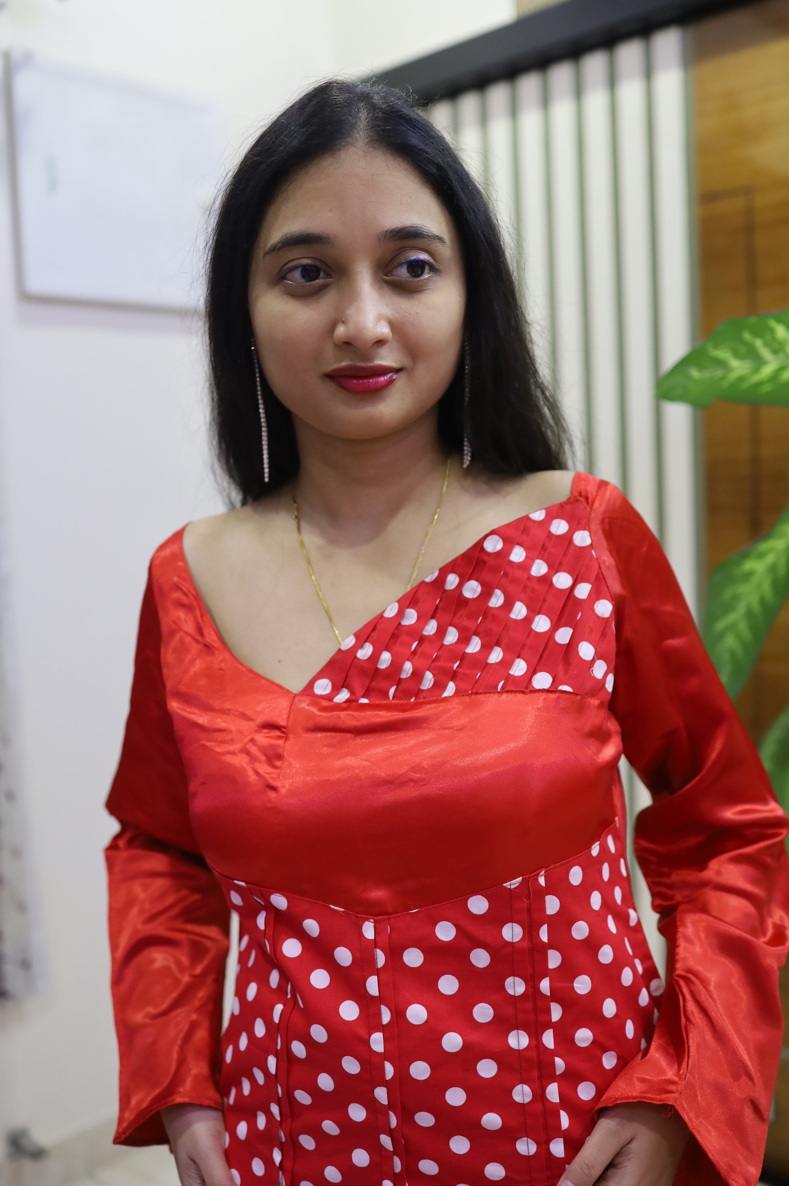 Red Mini Dress with mixture of White Polka Dot
