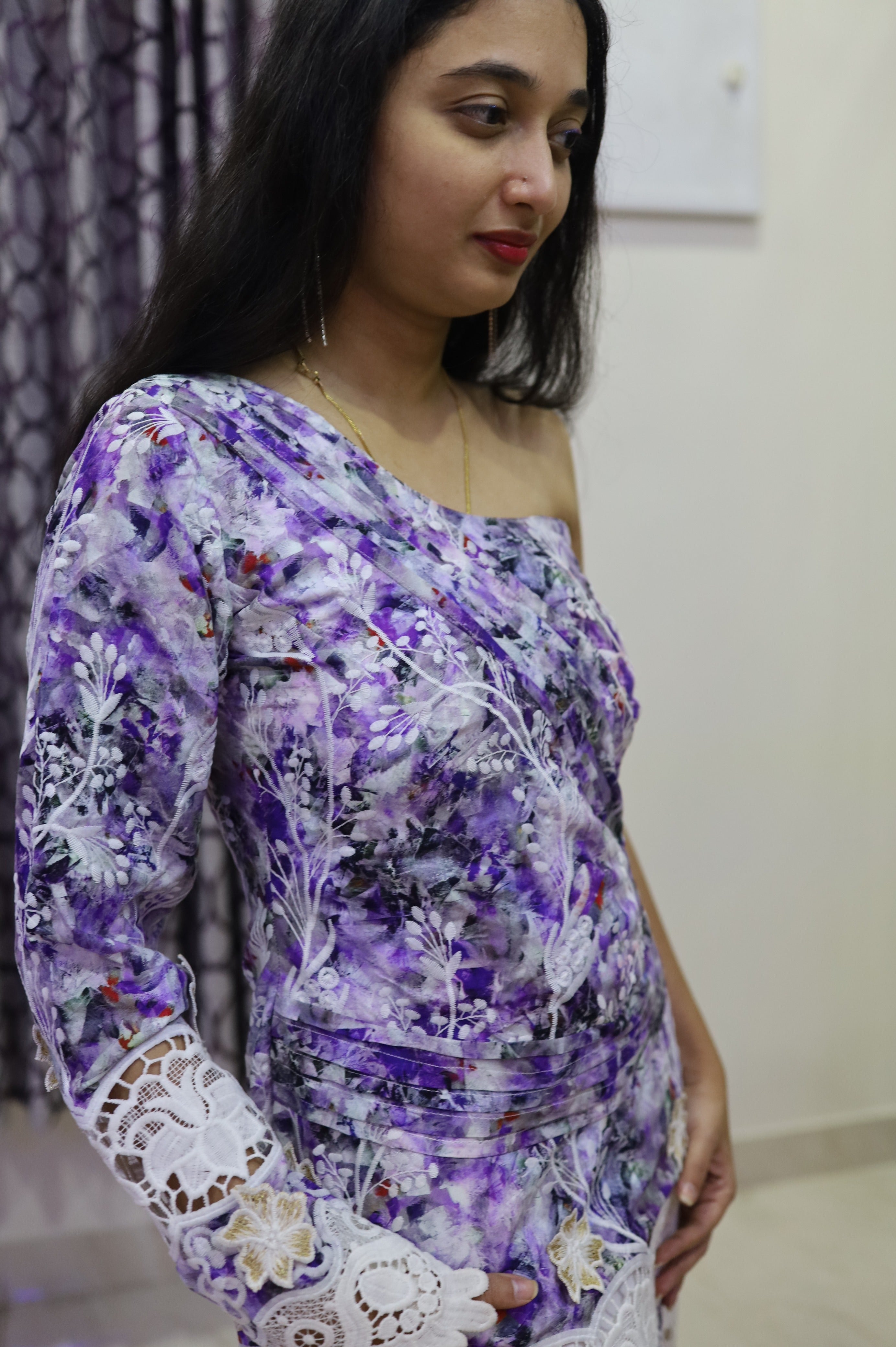 Magenta Print Embroidered Dress