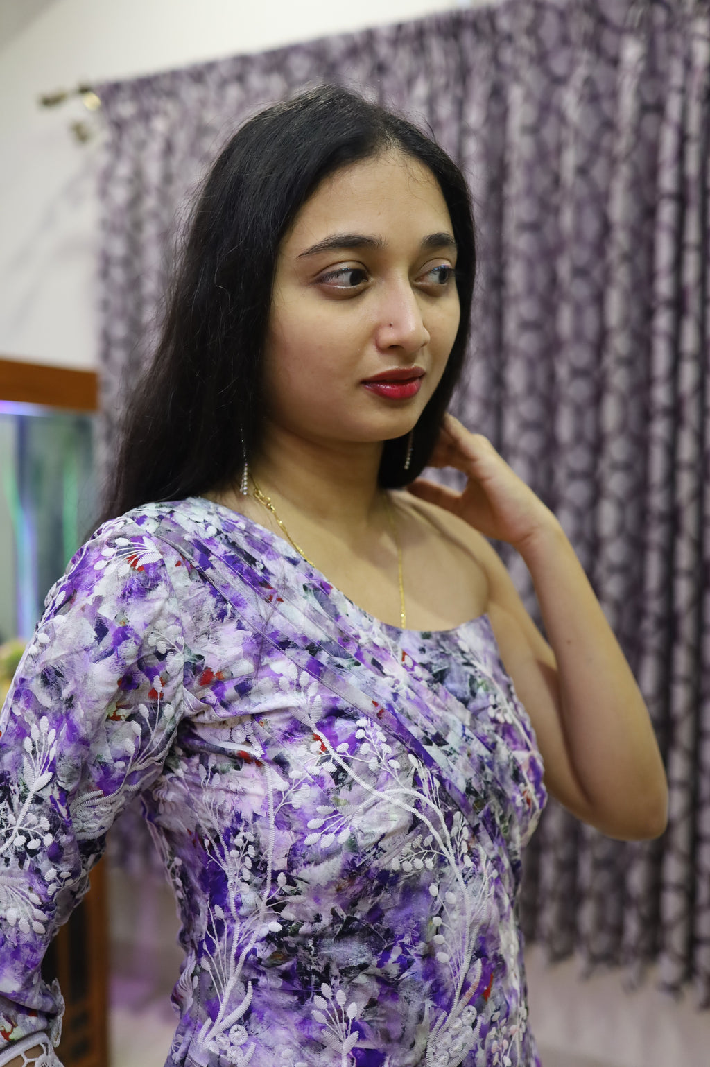 Magenta Print Embroidered Dress