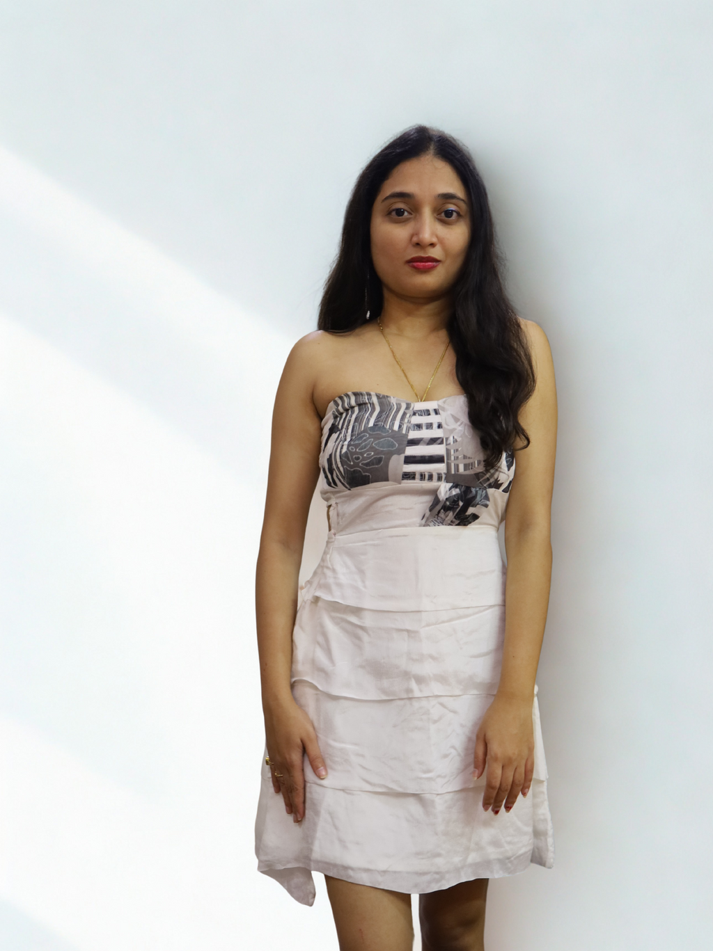 White Mini Tube Dress with Mixture of Black Texture