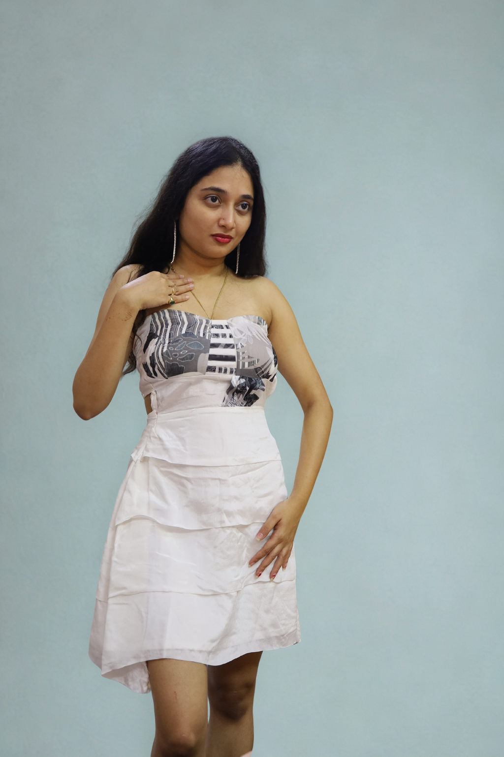 White Mini Tube Dress with Mixture of Black Texture