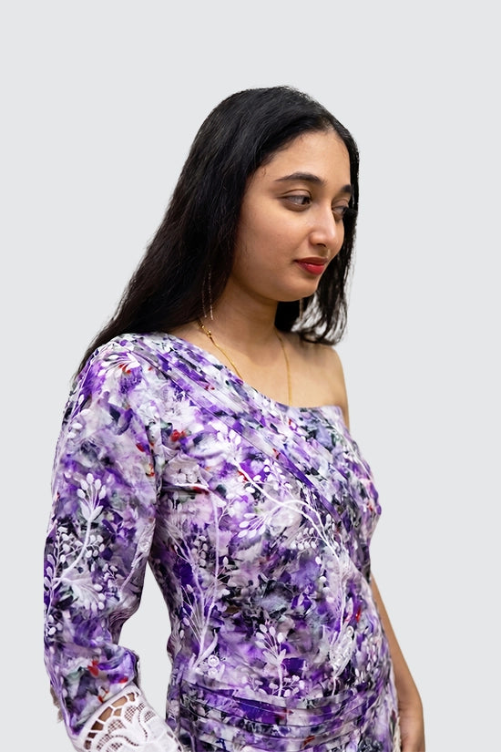 Magenta Print Embroidered Dress