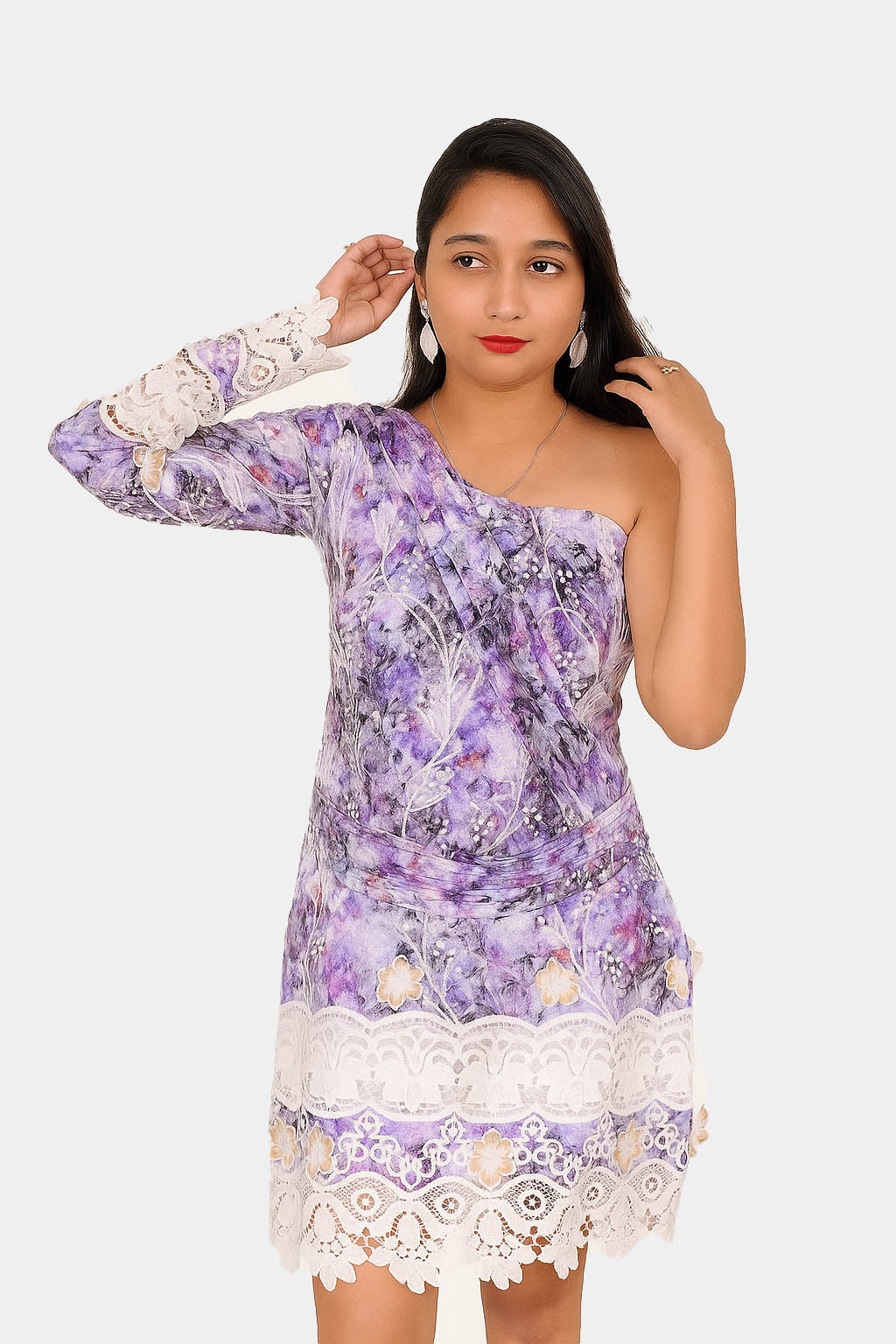 Magenta Print Embroidered Dress