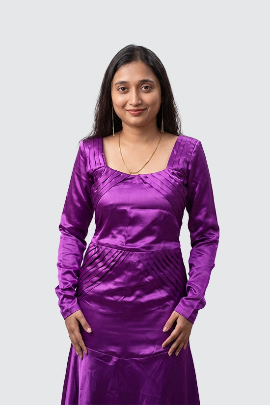 Purple Full Gown With Pleats