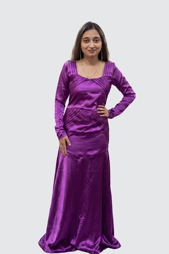 Purple Full Gown With Pleats