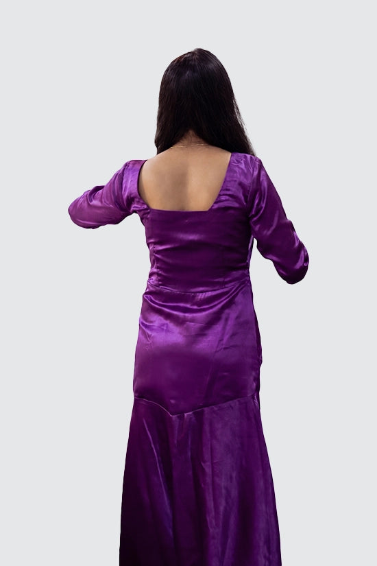Purple Full Gown With Pleats