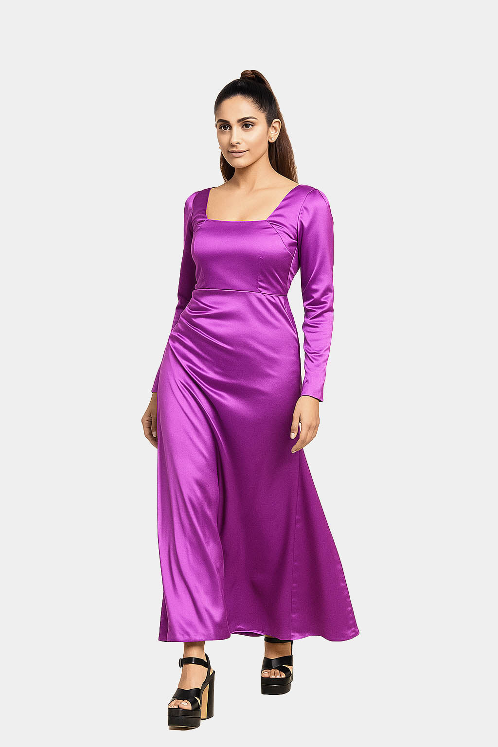 Purple Full Gown With Pleats