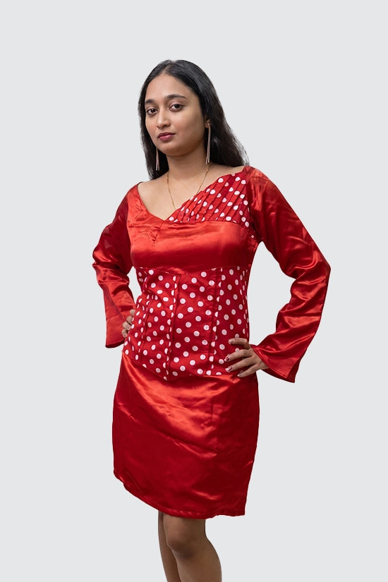 Red Mini Dress with mixture of White Polka Dot