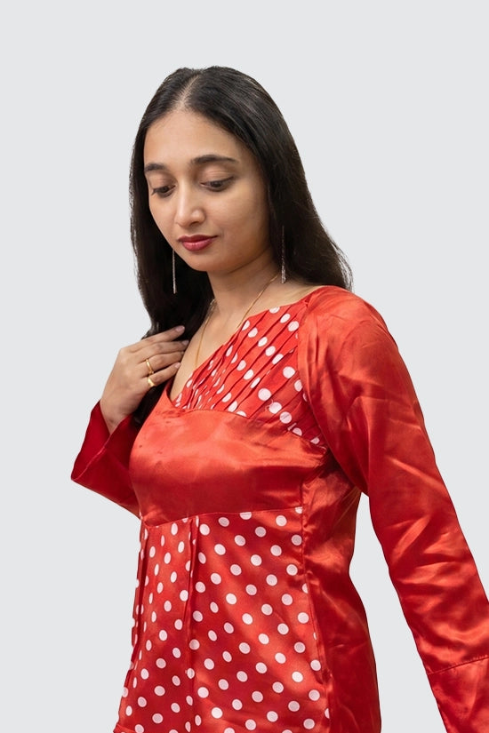 Red Mini Dress with mixture of White Polka Dot
