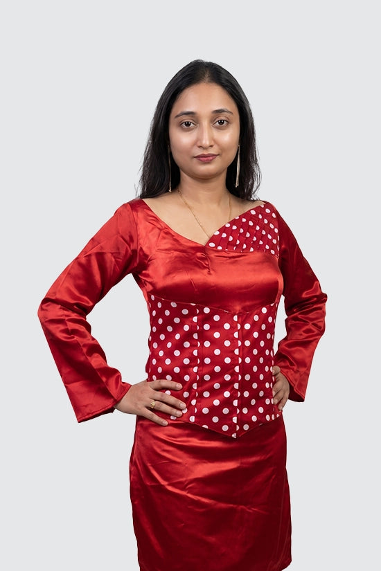 Red Mini Dress with mixture of White Polka Dot