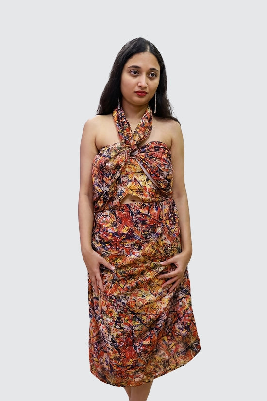 Volcanic Print Halter Neck Dress