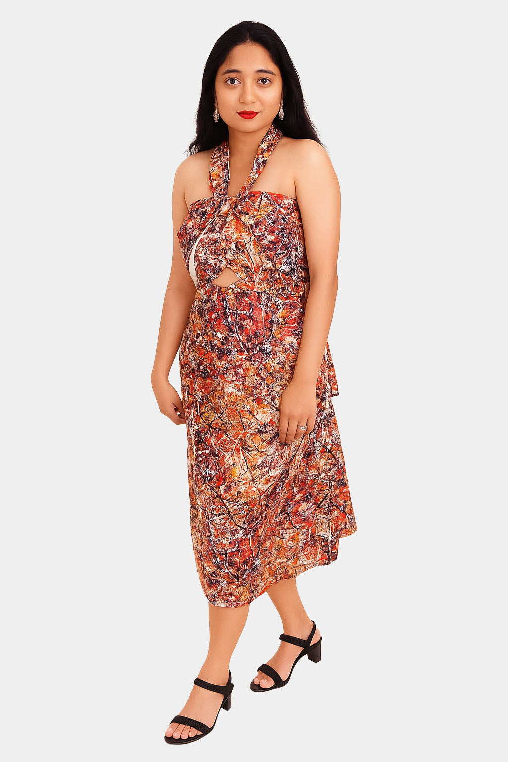 Volcanic Print Halter Neck Dress