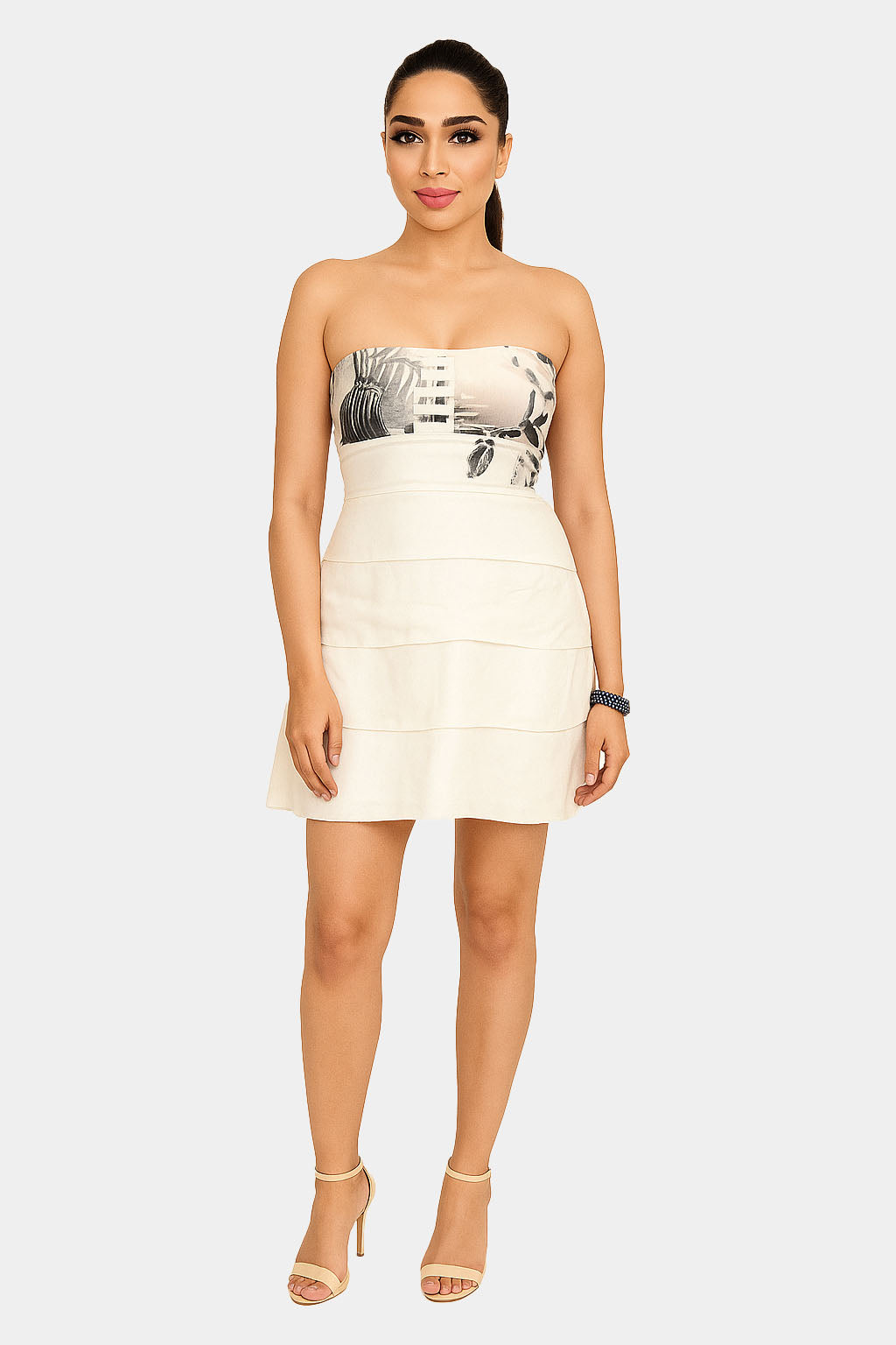 White Mini Tube Dress with Mixture of Black Texture