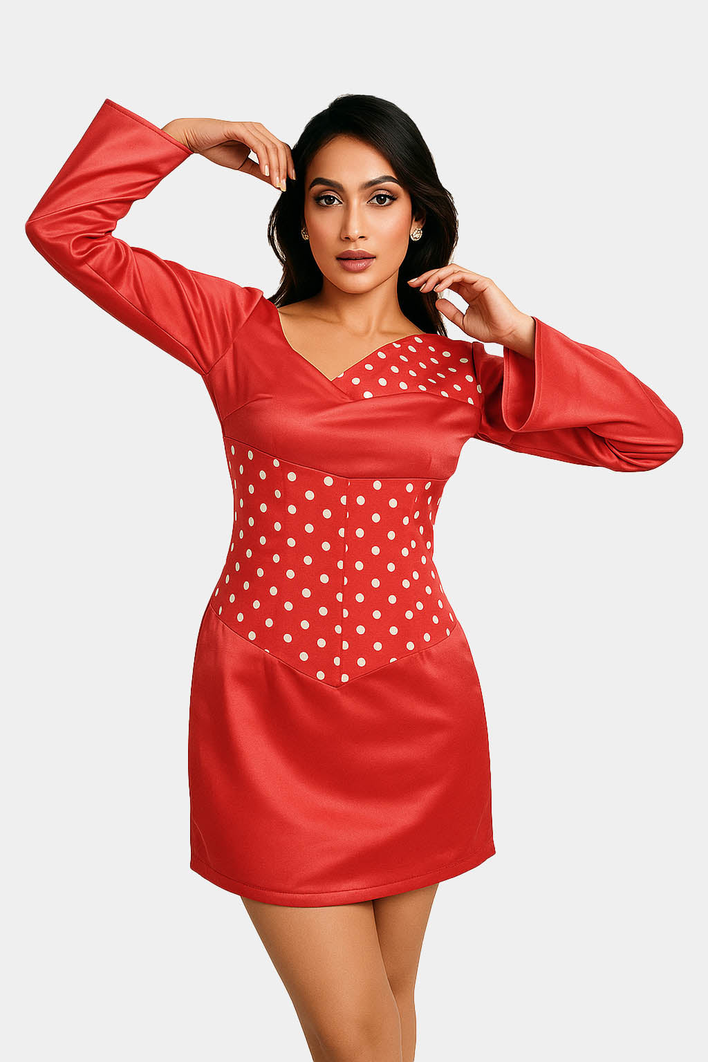 Red Mini Dress with mixture of White Polka Dot